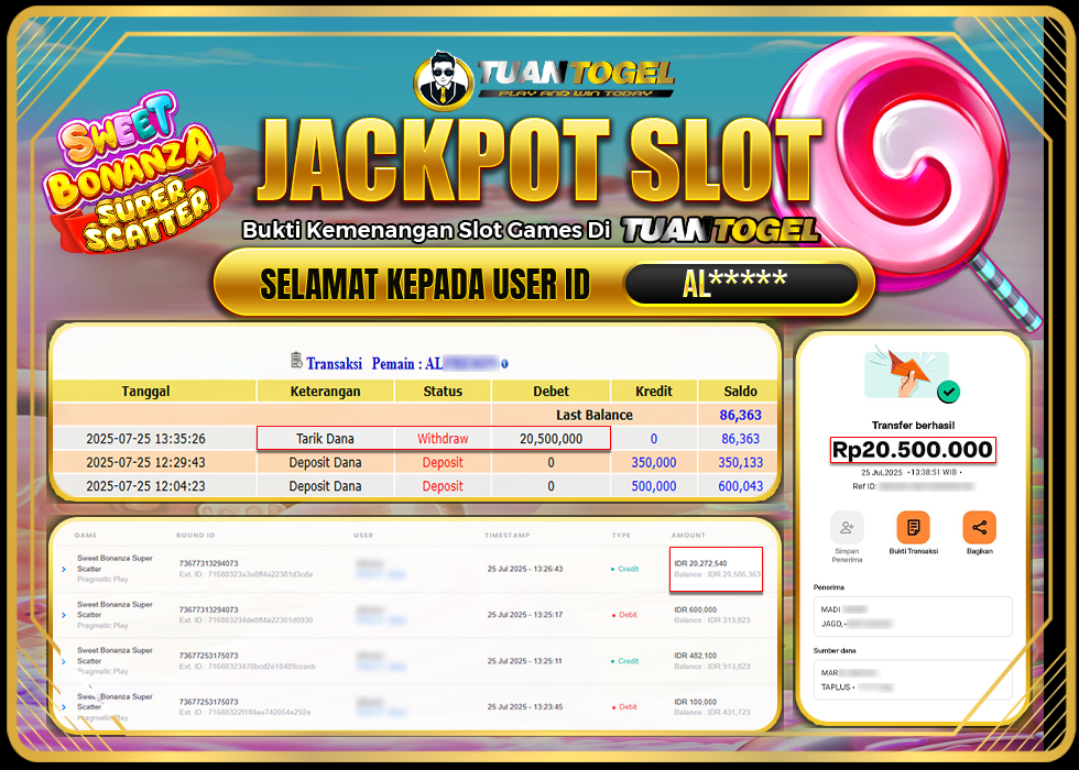 TUANTOGEL JACKPOT SLOT SWEET BONANZA SUPER SCATTER Rp20.500.000, - LUNAS
